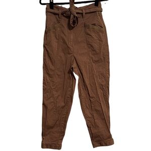 By Anthropologie Brown Paperbag Belted Cropped Pants